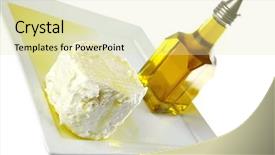  Presentation with olive - Slides featuring whole soft cheese on white with olive oil background and a soft green colored foreground