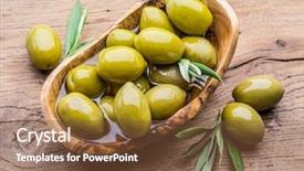  Presentation with agriculture olive oil - Slide set enhanced with whole table olives background and a tawny brown colored foreground