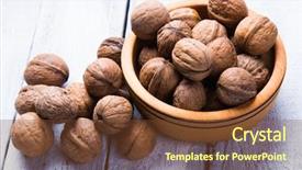  Presentation with healthy food - Slide set having whole walnut shells or kernels background and a tawny brown colored foreground