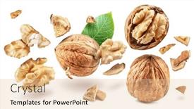 Presentation with walnut - PPT theme consisting of whole-walnuts-and-walnut-kernels background and a lemonade colored foreground