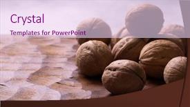  Presentation with wooden - Presentation featuring whole walnuts lying on carved background and a pink colored foreground