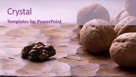  Presentation with wooden - Slide set enhanced with whole walnuts lying on carved background and a sky blue colored foreground