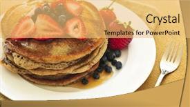  Presentation with fresh strawberry glass of berry - Slides consisting of whole wheat - stack of buckwheat pancakes background and a  colored foreground