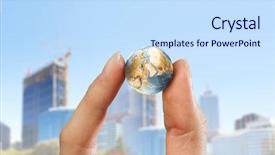  Presentation with world at your hand - Amazing slide deck having whole world in hand mixed backdrop and a  colored foreground