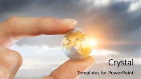  Presentation with world - Slide deck enhanced with whole world in hand mixed background and a  colored foreground