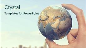  Presentation with power media - Colorful presentation design enhanced with whole world in hand mixed backdrop and a sky blue colored foreground