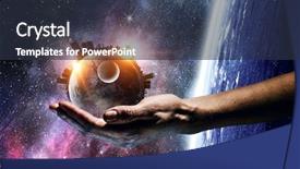  Presentation with world in hands - Amazing presentation theme having whole world in hands mixed backdrop and a tawny brown colored foreground