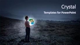  Presentation with world in hands - Slide set with whole world in hands mixed background and a tawny brown colored foreground