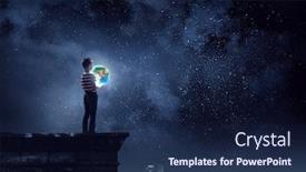  Presentation with hand world hands of jesus - PPT theme featuring whole-world-in-hands-mixed background and a navy blue colored foreground