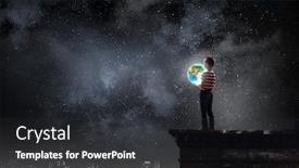  Presentation with world - Cool new presentation theme with whole-world-in-hands-mixed backdrop and a dark gray colored foreground