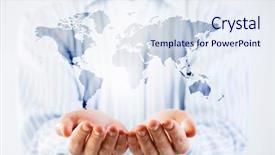  Presentation with world - PPT theme having whole world in hands mixed background and a sky blue colored foreground