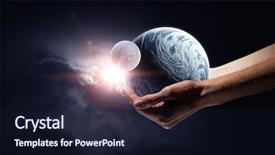  Presentation with world in our hands - Presentation design enhanced with whole world in hands mixed background and a  colored foreground