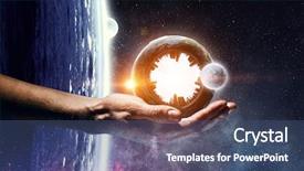  Presentation with world - Audience pleasing theme consisting of whole world in hands mixed backdrop and a  colored foreground