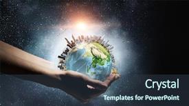  Presentation with world - PPT layouts having whole world in hands mixed background and a tawny brown colored foreground