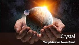  Presentation with world in hands - Presentation theme featuring whole world in hands mixed background and a  colored foreground