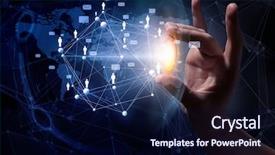  Presentation with connected world - Cool new slides with whole world in hands backdrop and a navy blue colored foreground