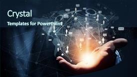  Presentation with world - Beautiful PPT theme featuring whole world in hands backdrop and a navy blue colored foreground