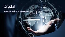  Presentation with world - PPT theme having whole world in hands background and a navy blue colored foreground