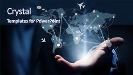  Presentation with world in hands - PPT layouts consisting of whole world in hands background and a navy blue colored foreground