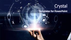  Presentation with world - Colorful theme enhanced with whole world in hands backdrop and a navy blue colored foreground