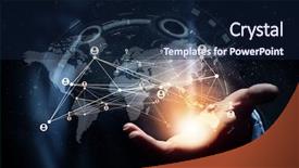  Presentation with world - Presentation theme with whole world in hands background and a navy blue colored foreground