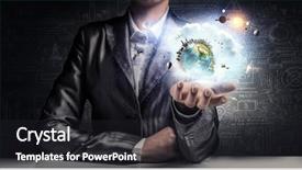  Presentation with world - Slides enhanced with whole world in her hand background and a dark gray colored foreground