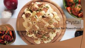  Presentation with cheddar - Amazing PPT theme having wholegrain bread stuffed with cheddar and mozzarella cheese backdrop and a coral colored foreground