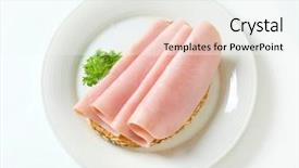  Presentation with white plate - Audience pleasing PPT layouts consisting of wholegrain bread with ham backdrop and a white colored foreground