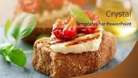  Presentation with tomato - PPT theme consisting of rusks - wholegrain rusk with haloumi background and a gold colored foreground