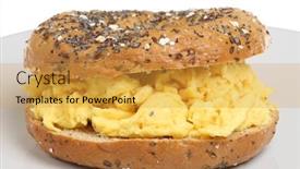  Presentation with bagel - Presentation having wholemeal-bagel-with-scrambled-eggs background and a gold colored foreground