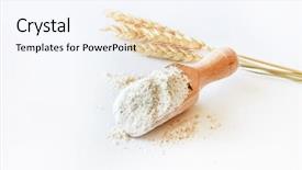  Presentation with flour - Cool new slide deck with wholemeal flour in wooden spoon backdrop and a sky blue colored foreground