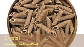  Presentation with penne pasta - PPT theme with wholemeal penne pasta in wooden background and a coral colored foreground