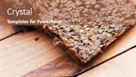  Presentation with healthy breakfast - Slide set enhanced with wholemeal wholewheat bread on wooden table organic healthy food breakfast background and a coral colored foreground