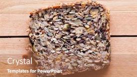  Presentation with healthy breakfast - Cool new theme with wholemeal wholewheat slice of bread on wooden table organic healthy food breakfast backdrop and a coral colored foreground