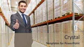  Presentation with export - Colorful presentation theme enhanced with wholesale logistic business export backdrop and a coral colored foreground