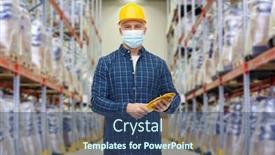  Presentation with medical face mask - Slide set enhanced with wholesale-logistic-people-and-export background and a ocean colored foreground