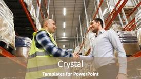  Presentation with export - Beautiful PPT layouts featuring wholesale logistic people and export backdrop and a coral colored foreground