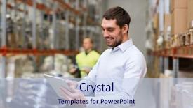  Presentation with export - Audience pleasing PPT layouts consisting of wholesale logistic people and export backdrop and a light blue colored foreground