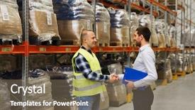  Presentation with shaking hands - Audience pleasing PPT layouts consisting of wholesale logistic people and export backdrop and a violet colored foreground