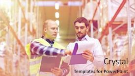  Presentation with wholesale - Colorful PPT theme enhanced with wholesale logistic people and export backdrop and a  colored foreground