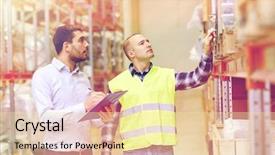  Presentation with export - Amazing PPT theme having wholesale logistic people and export backdrop and a blonde colored foreground