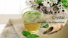  Presentation with tea cup - Amazing slide set having wholesome - cup of mint tea backdrop and a  colored foreground