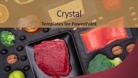  Presentation with food - Cool new PPT theme with wholesome - image of food products backdrop and a gold colored foreground