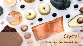  Presentation with diet - PPT theme with wholesome - photo of useful products background and a coral colored foreground