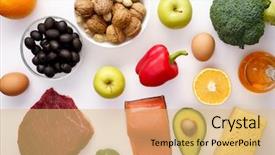  Presentation with meat - Slide set featuring wholesome - photo on top of piece background and a yellow colored foreground