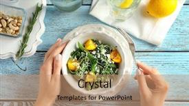  Presentation with salad - Slide set consisting of wholesome - woman eating superfood salad background and a coral colored foreground