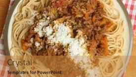  Presentation with dinner - Audience pleasing theme consisting of wholewheat spaghetti with bolognese sauce dinner backdrop and a gold colored foreground