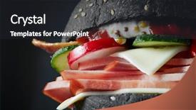  Presentation with burger - PPT layouts enhanced with whopper - macro black burger background and a dark gray colored foreground
