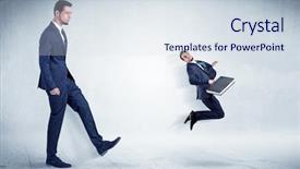  Presentation with flying angel - Slides featuring whos boss - big businessman kicking small businessman background and a sky blue colored foreground