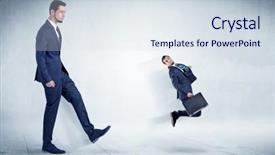  Presentation with flying - Slide set featuring whos boss - big businessman kicking small businessman background and a sky blue colored foreground